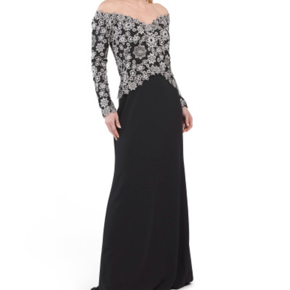 NWT Elegant Black and White Floral Off-Shoulder Dress SZ 2